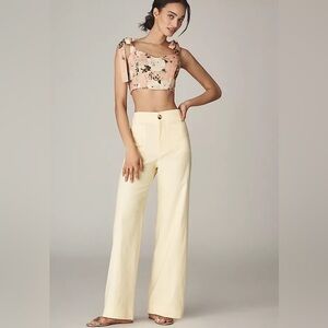 Maeve Colette Full Length Linen Pants Size 30 Yellow Beachy Wide Leg Anthro NWT